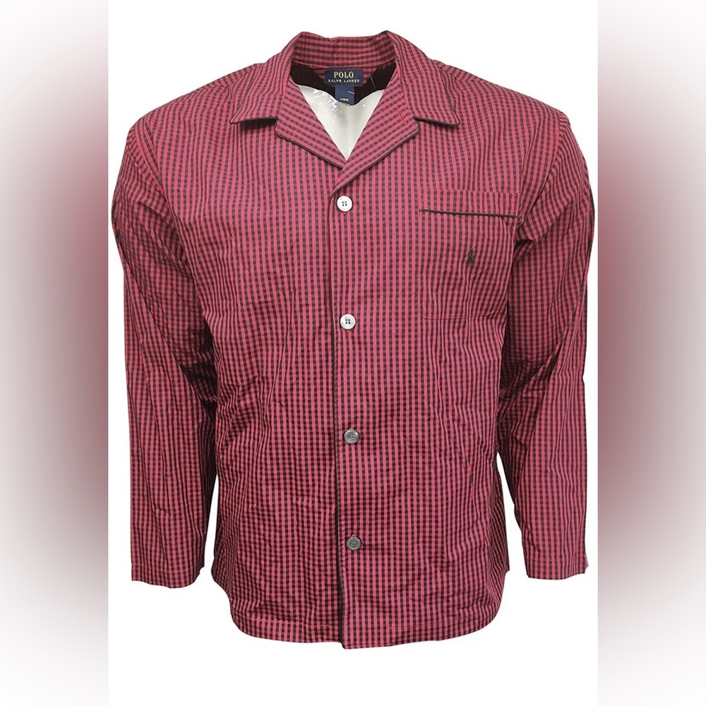 Polo Ralph Lauren Men Pajama Flannel Shirt Top Button Red Black Long Sleeve Sz L